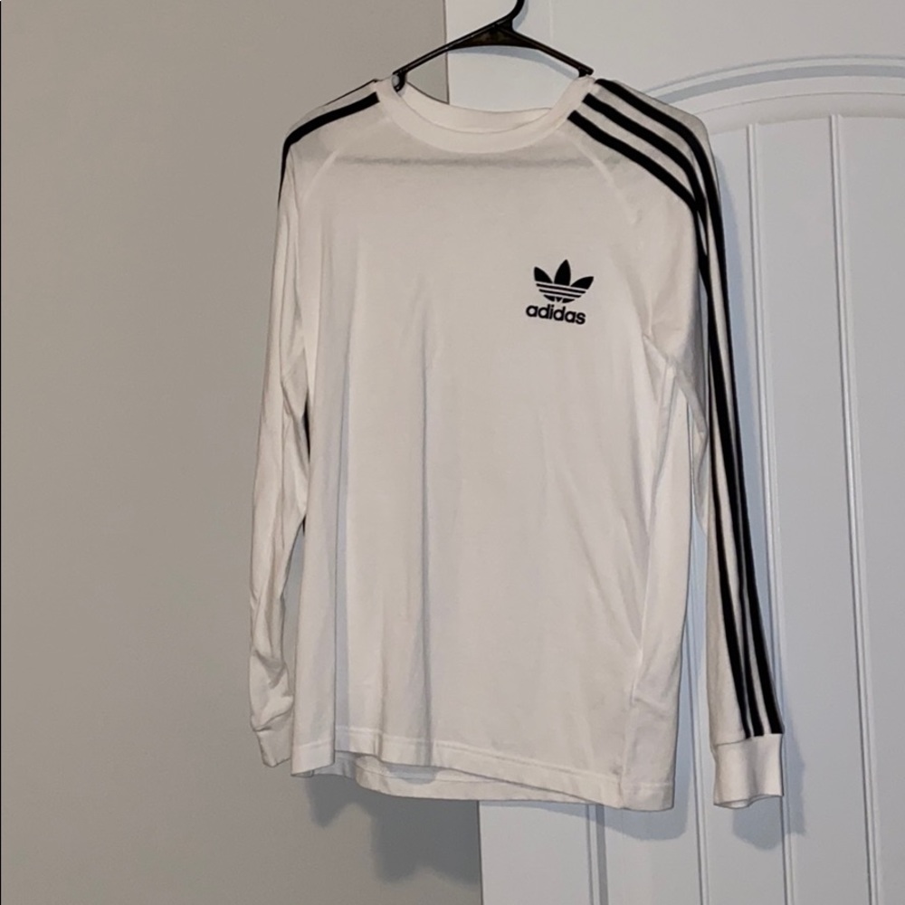 a white & black long sleeve adidas shirt
